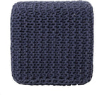 REDEARTH Square Hand Knitted Pouf - Foot Stool Ottoman Coffee Table - Cotton Cord Boho Pouffe - Poof Accent Footrest for Living Room - Bedroom - Library (16" x 16" x 16") - Navy Blue