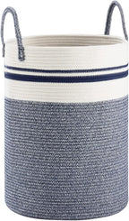 Woven Rope Laundry Hamper Basket by YOUDENOVA, 58L Tall Luandry Basket, Baby Nursery Hamper for Blanket Storage in Bedroom-Large-Blue
