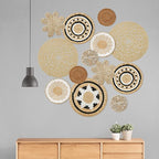 13 Pack Boho Wall Basket Decor Set, Hanging Woven Seagrass Rattan Wicker Boho Wall Decor, Round Farmhouse Wall Hanging Baskets Rustic Flat Wall Art for Living Room Bedroom Kitchen (Style 10)