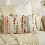 FUTEI Rust Beige Decorative Throw Pillow Covers 12x20 Inch Set of 2, Soft Tufted Striped Textured Accent Pillow Case,Boho Pillows for Couch Decor