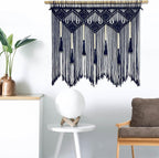 Youngeast Large Macrame Wall Hanging Boho Woven Tapestry Bohemian Macrame Wall Decor Handmade Tassel Tapestry Home Decoration for Bedroom Living Room 39"X31" (Wood Dowels Not Included) (Navy)