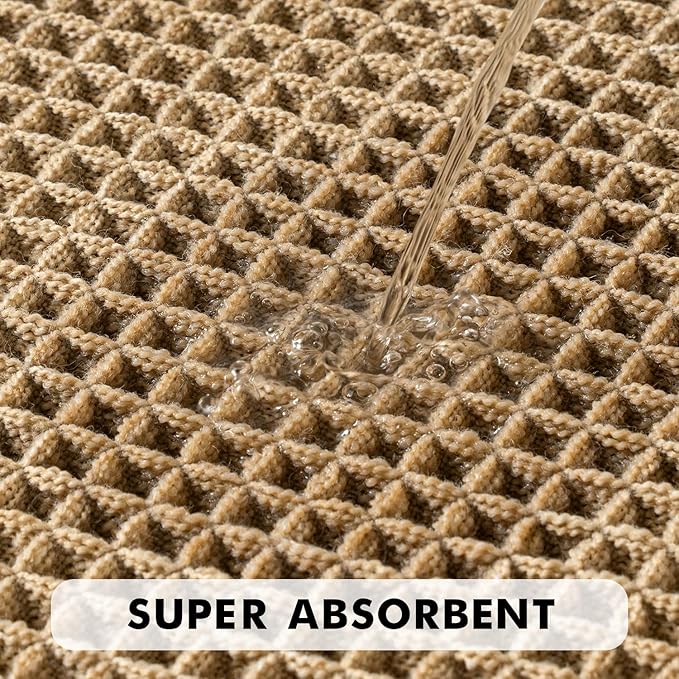 MIULEE Set of 2 Waffle Bathroom Rugs, Boho Bath Rugs Non Slip Washable, Super Absorbent Bath Mats, Ultra Soft Rubber Backed Shower Mats for Bathroom Floor, Tub, Brown, 17"x24"+18"x30"