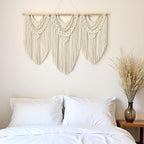 large macrame wall hanging - Boho Tapestry Macrame Wall Decor Art- Chic Bohemian Handmade Woven Tapestry Home Decoration for Bedroom Living Room Apartment Wedding Party - 43"x32" (Beige-Wood Bead)