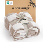 WRENSONGE Checkered Throw Blanket, Taupe Microfiber Soft Cozy Fluffy Warm Hand Made Throw Blankets for Couch, Sofa, Chair, Bed, Camping, Picnic, Travel Lightweight Bed Blanket - 50"*70"
