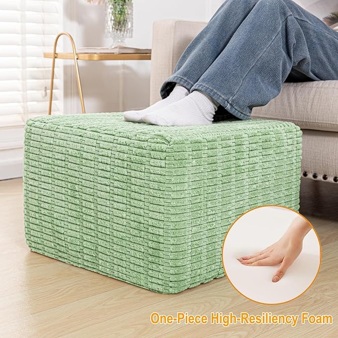 Asuprui Round Square Pouf Ottoman Foot Rest – Lightweight Modern Footstool with Plush Foam Filling, Perfect for Living Room Decor & Cozy Comfort – 20x20x14 Inch Chic Accent Piece (Sage Green)