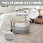 Goodpick Large Woven Basket, Rectangle Rope Storage Baskets for Organizing, Blanket Basket with Handles for Living Room, Nursery, Gradient Gray, 18 x 14 x 12 Inches