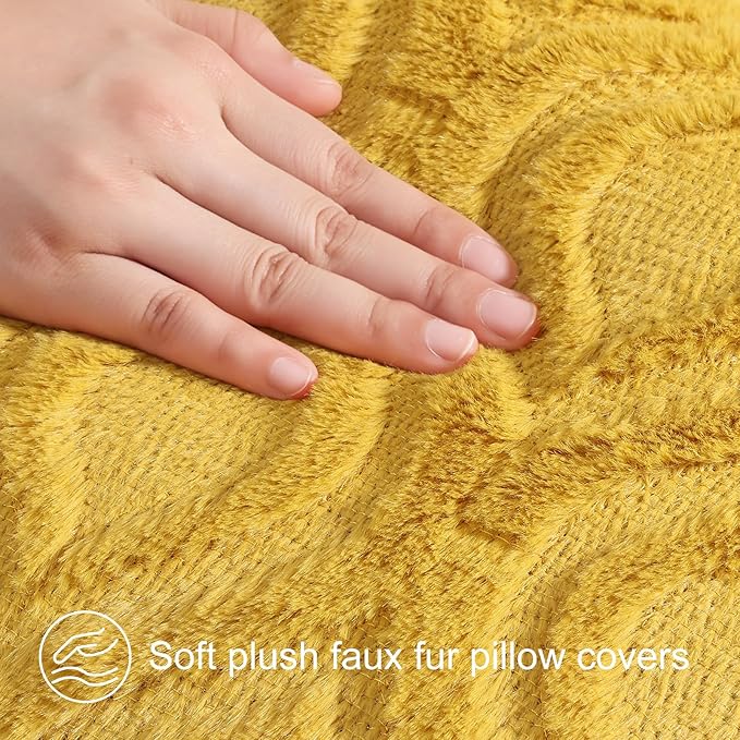 decorUhome Cozy Textured Throw Pillow Covers 20x20 Inch Set of 2, Soft Plush Faux Wool Mustard Yellow Accent Couch Pillow Covers for Modern Farmhouse Sofa Bed Living Room