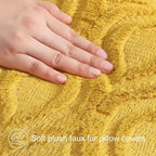 decorUhome Cozy Textured Throw Pillow Covers 12x20 Inch Set of 2, Soft Plush Faux Wool Mustard Yellow Accent Couch Pillow Covers for Modern Farmhouse Sofa Bed Living Room