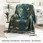 Boho Large Throw Blanket for Bed, 100% Muslin Cotton Soft Breathable Throw-Floral Bird Rustic Decor Blanket for Couch Sofa Quilt and Gift, 60" x 80"-Teal/Beige