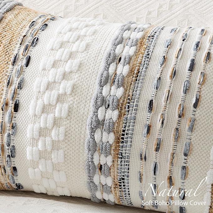 Kevin Textile Spring 14x36 Inch Long Lumbar Pillow Cover 1 Pack Boho Decorative Rectangle Cushion Case Throw Soft Chenille Thread Woven Tufted Textured Accent for Living Room Couch Sofa Bed, Beige