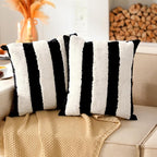 Oudain 2 Pcs Black and White Tufted Pillow Covers Boho Chunky Geometric Decorative Throw Pillow Case 18 x 18 Inches Abstract Pillowcases for Bed Couch(Black, White, Stylish Style)