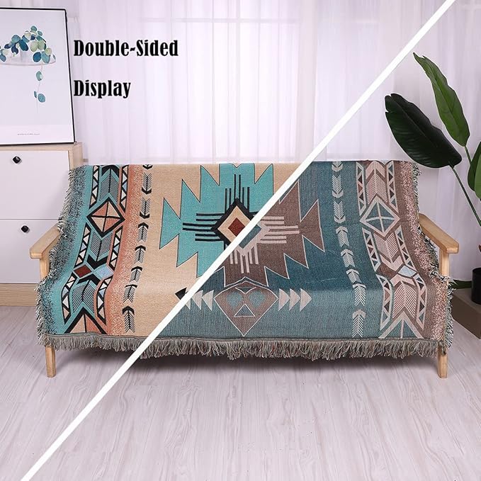 Hopstar Aztec Throw Blanket Navajo Indian Blankets and Throws Boho Western Decor Couch Cover Blanket for Bed Sofa Living Room Beach Travel 51"x63"