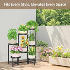 LASZOLA 7 Tiered Plant Stand Indoor Outdoor with Plastic Tray, Corner Folding Tall Flower Display Rack, Modern Plant Holder Shelf for Outdoor Patio Porch Garden Office Living Room, Black