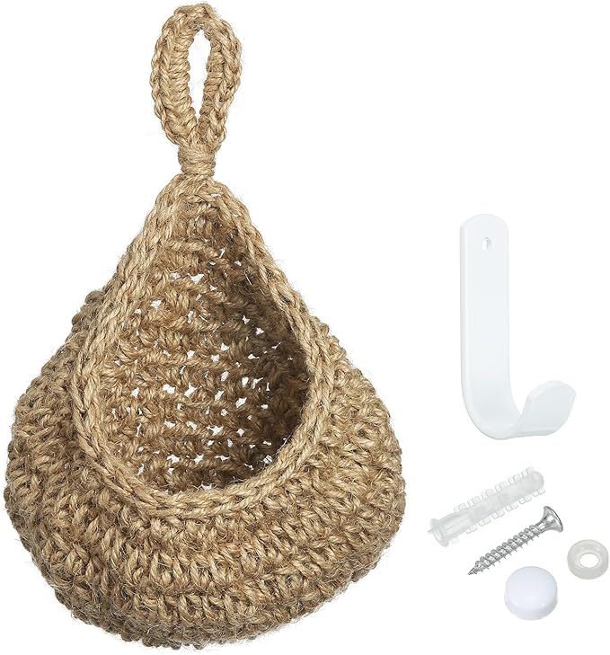 PATIKIL Hanging Fruit Baskets for Kitchen, Medium Size Teardrop Home Decor Storage Hand-Woven Wall Hanging Basket for Garlic Potato Vegetable, Brown