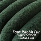 FUTEI Dark Green Decorative Throw Pillow Covers 18x18 Inch Set of 2, Square Soft Faux Rabbit Fur Thick Striped Cushion Cover,Spring Home Decor for Couch Bed Living Room