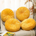 4 Pcs Round Throw Pillows 15 Inch Decorative Velvet Pleated Pumpkin Pillows Boho Floor Pillow with Center Button for Living Room Couch Chair Bed Sofa Home Decoration (Yellow)