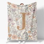 JXREQ Throw Blanket Initial Letter J Personalized Monogrammed Gifts for Women Teen Girls Frends, Boho Floral Throw Blankets for Bed Sofa Living Room Office, 50x60 Inch