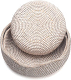 YANGQIHOME Rattan Round Fruit Baskets, Wicker Storage Bowls, Natural Woven Serving Basket Bowls, Decorative Baskets for Kitchen Counter Organizing, Whitewash, Set of 3