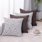 HPUK Decorative Throw Pillow Covers Set of 4 Dark Gray Geometric Design Linen Cushion Cover for Couch Sofa Living Room, 18"x18", Natural