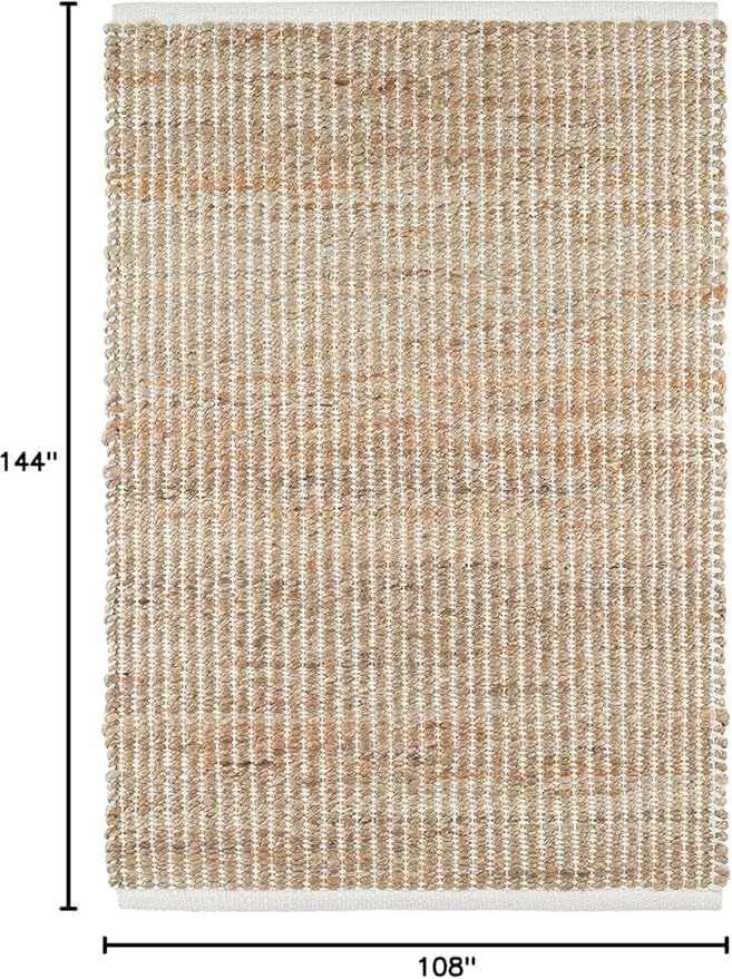S & L Homes Jute Pulse Handwoven Natural Area Rug for Living Room Bedroom Kitchen Hallway Entryway- Rustic Vintage Farmhouse Decor - (9' x 12' Natural Ivory)