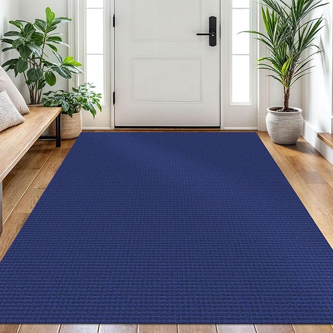 EARTHALL Woven Area Rug 4x6 Ft Washable Rugs for Entryway Non Slip Braided Throw Rugs Bedroom Carpet Cotton Entry Rug Cotton Floor Carpets for Bedroom Dining Room Living Room, Royal Blue/Navy