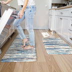 KIMODE Kitchen Mats for Floor Anti Fatigue, 17"x47"+17"x29" Farmhouse Kitchen Rugs Sets of 2, Padded Kitchen Floor Mats, Comfort Standing Mats for Sink Laundry Office Desk Dark Blue Grey