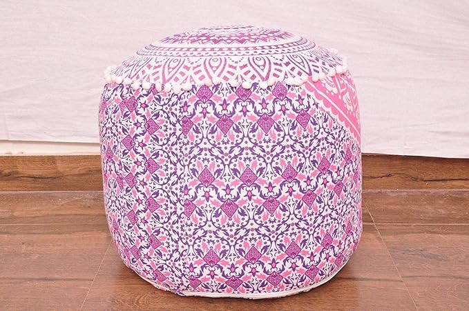 Indian Mandala Floor Pillow Ottoman Pouf Cover Bohemian Living Room Decor Cushion Cover Boho Cotton Meditation Pouf Cover Seating Throws Kids Bean Bag Case