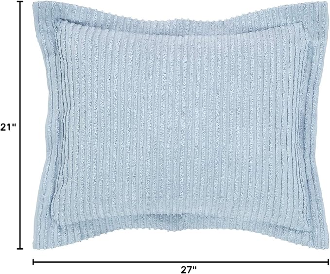 Better Trends Jullian Collection is Super Soft and Light Weight in Bold Stripes Design 100% Cotton Tufted Unique Luxurious Machine Washable Tumble Dry, Standard Sham, Blue
