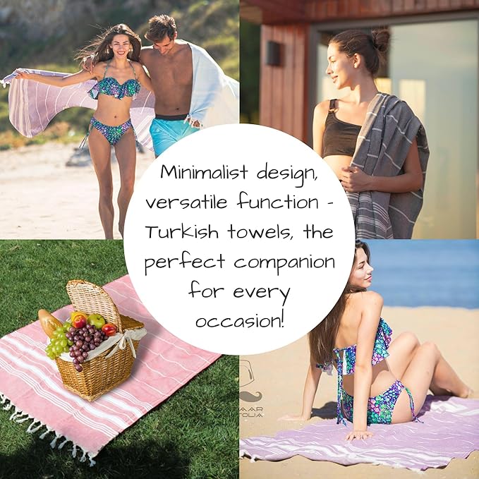 Bazaar Anatolia Turkish Beach Towel – 100% Cotton, Quick Dry, Sand Free Towel for Bathroom, Camping, Travel, Teal – Oversized 71x39 Inches – Stripe Mint