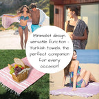 Bazaar Anatolia Turkish Beach Towel – 100% Cotton, Quick Dry, Sand Free Towel for Bathroom, Camping, Travel, Royal Navy – Oversized 71x39 Inches – Stripe Dark Blue