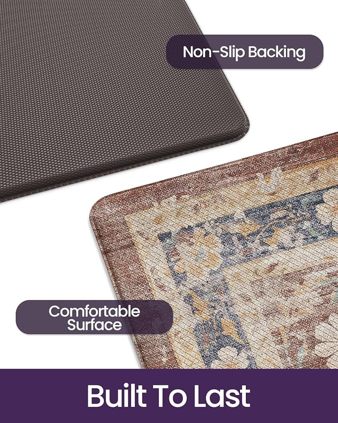DEXI Kitchen Floor Mats Anti Fatigue, 17x29+17x59 Large Cushioned Runner Rug Waterproof, Standing Comfort Memory Foam Padded for Front Sink Laundry Office Set of 2, Reddish Brown