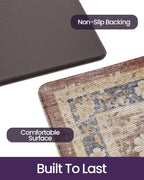 DEXI Kitchen Floor Mats Anti Fatigue, 17x59 Cushioned Vintage Runner Rug Waterproof, Standing Comfort Memory Foam Padded for Front Sink Laundry Office, Reddish Brown