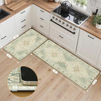 GENIMO Kitchen Mats for Floor 2PCs, Washable Anti Fatigue Mat for Cushioned, 17.3"x47"+17.3"x30", Waterproof Kitchen Rugs, Non Slip Comfort Standing Mat Rug for Home, Sink, Laundry, Vintage Green