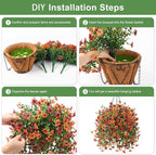 Artificial Faux Hanging Flowers Plants Basket for Outdoor Outside Spring Summer Decoration,Fake Silk Daisy in Planter Realistic UV Resistant for Home Porch Balcony Patio Yard Decor（Orange Brown)