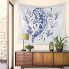 HUGANE Blue Whale Shark Ocean Christian Tapestry, Coastal Beach Sea Floral Coral Plant Wall Tapestries, Isaiah 43:2 Bible Verse Religious Hanging Wall Decor for Bedroom Beach House Cabin