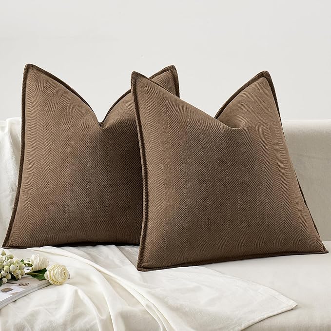 MIULEE Pack of 2 Dark Brwon Decorative Pillow Covers 16x16 Inch Soft Chenille Luxurious Couch Throw Pillows Farmhouse Cushion Covers with Elegant Design for Sofa Bedroom Living Room Home Decor