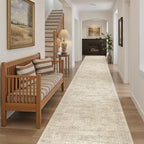 Runner Rug 2'6" x 16' Washable Non-Slip 2.5x16 ft Long Runner Rugs for Kitchen Bathroom Laundry Room Vintage Ultra Thin Runners for Hallway Entryway Beige