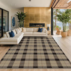 Washable Easy Jute Area Rug 8x10 for Living Room, Washable Checkered Plaid Area Rugs for Dining Room, Indoor Outdoor Non Slip Neutral Farmhouse Black and Beige Foldable Carpet