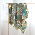 Boho Throw Blanket for Bed 100% Cotton Soft Lightweight Quilt Blanket Twin Forest Tiger Embroidery Home Decor Breathable Spring Bed Blankets,60"x80" All Season Throw for Sofa Couch Chair