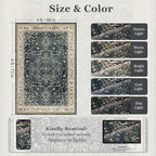 Washable Throw Rugs for Entryway, 4x6 Dark Rug with Rubber Backing for Living Room Bedroom, Vintage Medallion Distressed Area Rug for Kitchen/Bathroom/Dorm/Home Office, Midnight/Multi