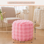 LIFEREVO Faux Rabbit Fur Round Inflatable Pouf Ottoman, 20" X 16" Plush Fuzzy Waffle Bubble Floor Poufs Foot Rest for Living Room Bedroom, Furry Pouf Chair Foot Stool Home Decor, Anti-Slip, Pink