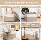 Goodpick Extra Large Woven Blanket Basket, 23.6" x 15.7" x 13.8" Storage Organizer for Blankets, Toys, Dirty Clothes, Rectangle Cotton Rope Basket for Living Room, Nursery, Bedroom