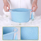 Small Gift Baskets Empty to Fill, Little Cute Soft Woven Rope Bin, Mini Basket for Teen Girl Gifting, Desk Makeup, Pre-Shaped with Gifting Bags Ribbon, Set of 2, Light Blue