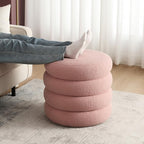 Flouki 20.1" Storage Ottoman Round, Vanity Stools for Bedroom, Entryway Ottoman for Console Table, Ottoman Stool for Girls Women, Foot Stool for Living Room Set of 2, Sherpa Pink