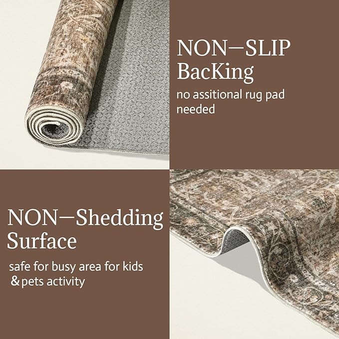 Washable Rugs for Living Room: 10x14 Area Rugs for Bedroom Ultral Soft Non-Slip Stain Resistant Vintage Boho Large Carpet for High-Traffic Dining Room - Farmhouse Decor