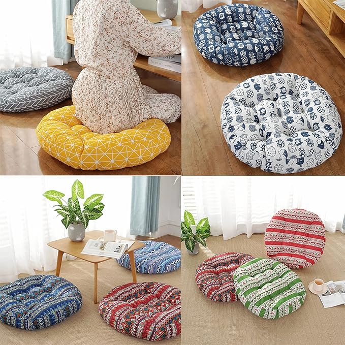 Generic Large Round Floor Cushion, Comfortable Cotton and Linen Boho Meditation Pillow Tatami Seating Cushion for Room Reading Book Nursery Room Balcony,T,60*60cm(2pcs)