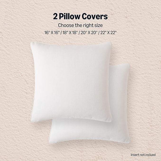 Amazon Basics Faux Linen Throw Pillow Covers with Hidden Zipper Closure, 18 × 18in, White, Pack of 2