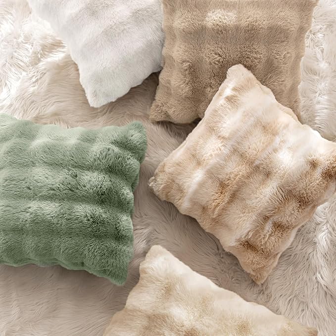MIULEE Faux Fur Pillow Covers Thick Soft Plush Lumbar Throw Pillows Luxury Spring Home Decor for Couch Bed Chair Bedroom Living Room Sofa,12x20 Inch Pack of 2 Beige