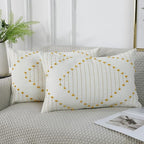 PANOD Set of 2 Boho Tufted Throw Pillow Covers with Tassel 12x20 inch, Decorative Indoor Outdoor Bohemian Lumbar Cushion case Pillowcase for Couch Sofa Livingroom car Farmhouse Yellow and Cream White