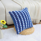 18x18 Boho Pillow Cover - Chenille Tufted Decorative Throw Pillow Cover Soft Velvet Backing, Farmhouse Striped Square Accent Pillow Case for Sofa, Couch, Bedroom, Living Room, Blue, White